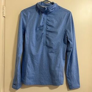 Ruched Activewear 1/4 Zip Top Small Blue Thumbholes Running Hiking Outdoor comfy